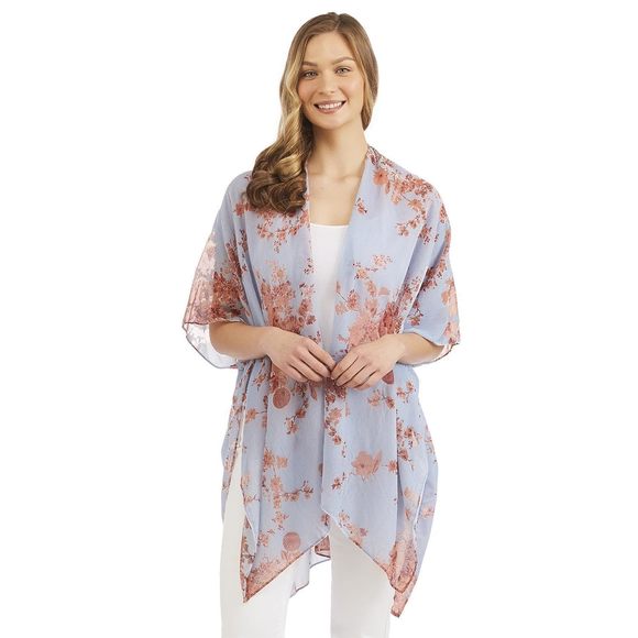 Kimono With Spice Colored Floral Burnout Pattern, 63-inch...
